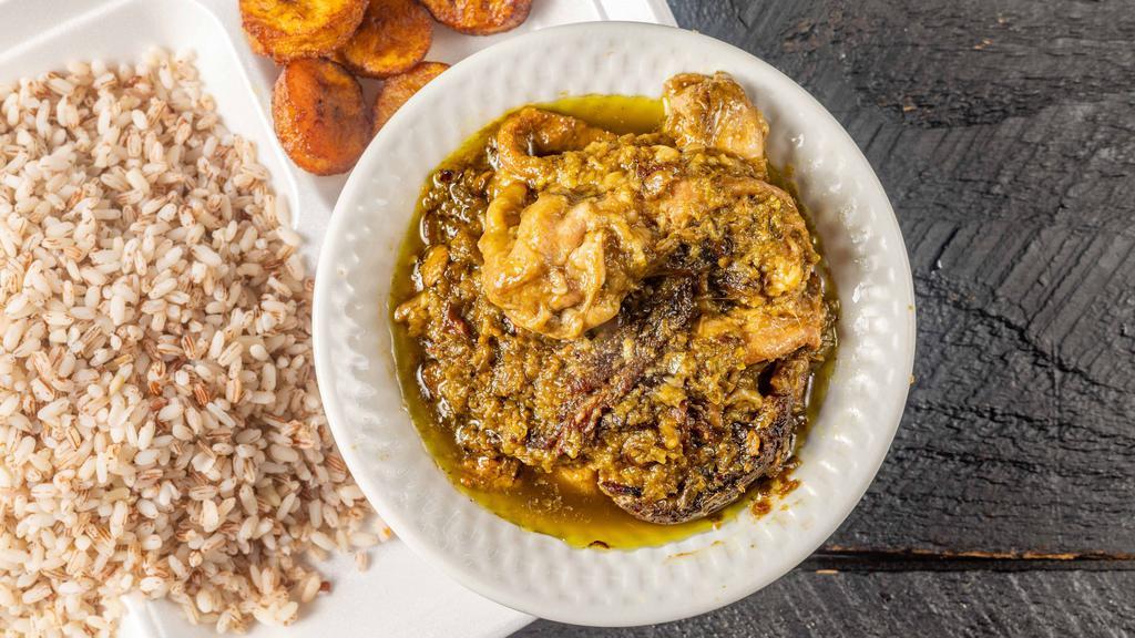 Ofada Rice, Plantain & Ayamase Stew · 