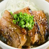 Char Siu Bowl (Sauce Seasoning) · Green onion sesame, nori, shredded cabbage, soy  sauce.
