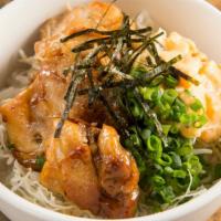 Teriyaki Chicken Bowl · Chicken, shredded cabbage, green onion, fried garlic, nor mayonnaise.