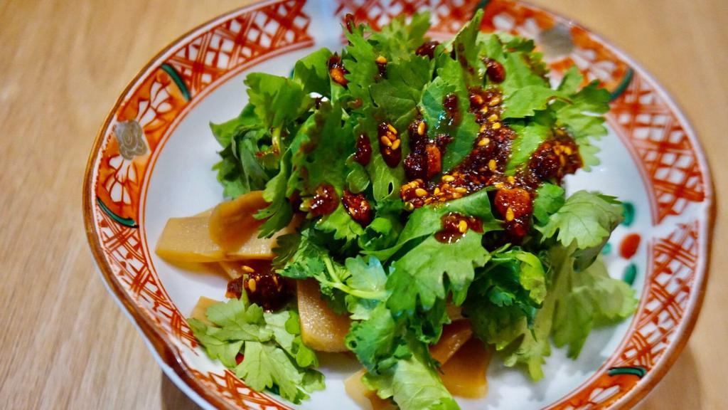 Spicy Cilantro With Bamboo Shoots · Cilantro, bamboo shoots, spicy sauce.