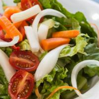 Mexican Grilled Chicken Breast House Garden Salad · Fresh crispy leaf lettuce, romaine lettuce, cucumbers, carrots, tomatoes and fresh bell pepp...