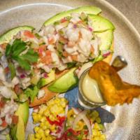 Ceviche · Black sea bass, avocado, jalapeno, red
onion, cilantro, leche di tigre, tostada