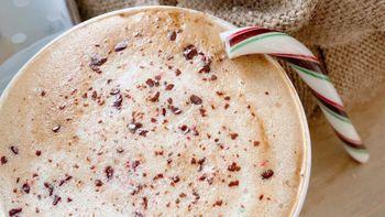 Peppermint Mocha Latte · Peppermint syrup, a double shot of espresso, cocoa and your choice of milk. Garnished with g...