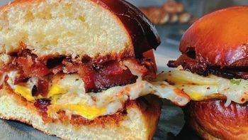 East Bronx Baconeggandcheese · Two eggs, sharp white cheddar, applewood smoked bacon on a toasted brioche bun with sea salt...