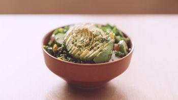 Kale Salad · Freshly chopped kale, sliced avocado, Persian cucumbers, radishes, tri-color tomatoes, sunfl...