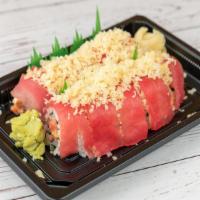 Sweetheart Roll · Spicy tuna roll topped with tuna and crunch.