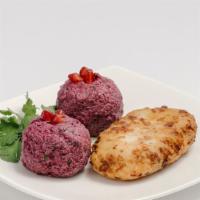Beets With Walnuts  · Chopped and minced cooked beets with walnuts (vegan).
Optional- Served with Chvishtari (2 Pi...