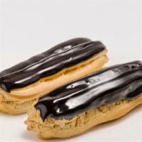 Eclair · Perfectly light airy pastry filled with the most delicate custard cream & topped with a choc...