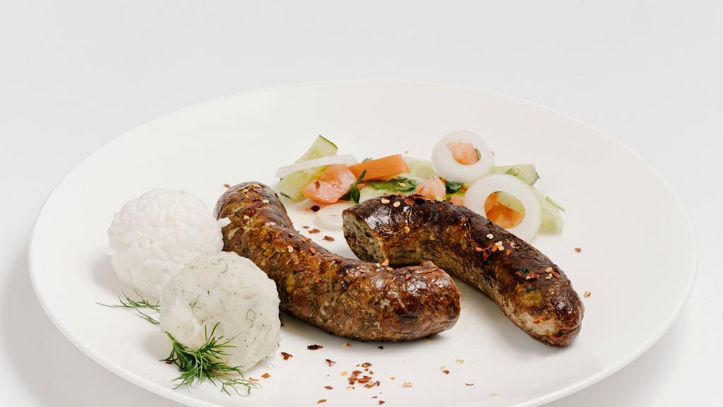 Kupati · Slightly spicy beef & pork sausage with district flavor of enriched Georgian herbs. Served with salad, rice or mashed potatoes.