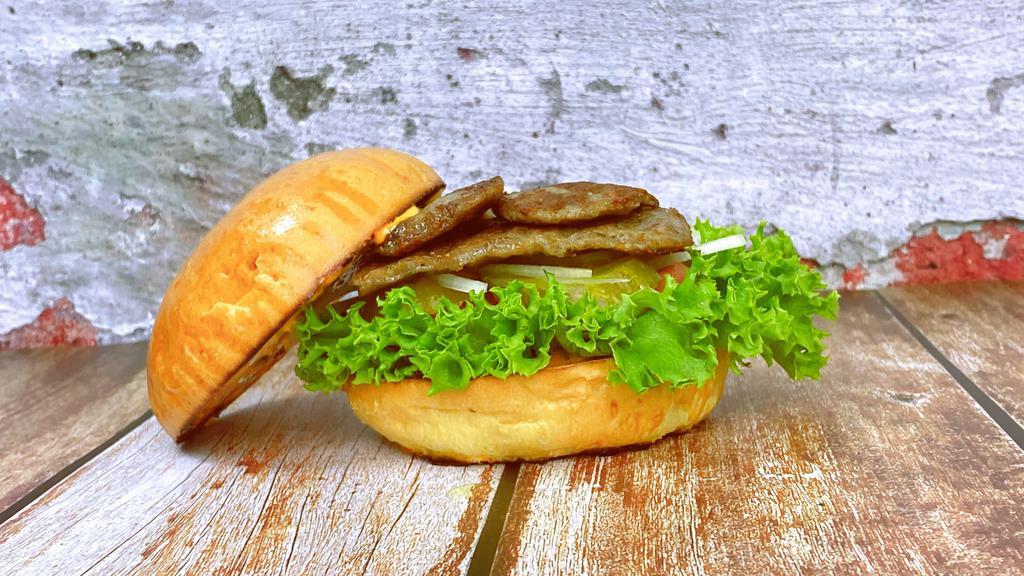 Gyro Burger · Beef&Lamb Gyro, Brioche Burger Bun, Lettuce, Tomatoes, onion, Pickles