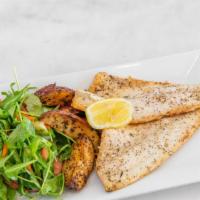 Wild-Caught Fillet Branzino · Branzino baked with garlic thyme butter topped with the garlic dijon olive oil served with a...