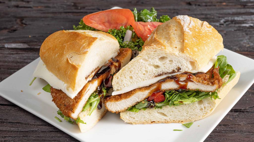 Maverick · Grilled chicken, mozzarella, roasted peppers and balsamic.