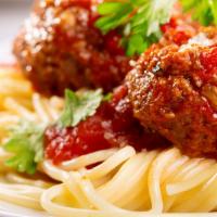Spaghetti Con Meatballs · Homemade meatballs in marinara sauce.