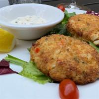 Crabcakes · Home made Crab Cakes served with Tartar sauce