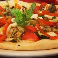 Grilled Veggie Pizzetta · Zucchini/Roasted Peppers/Eggplant/Balsamic Vinegar Reduction