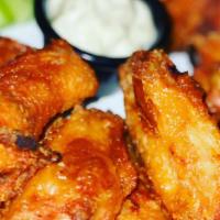 Jumbo Wings · Served with celery, carrot sticks and blue cheese dressing.