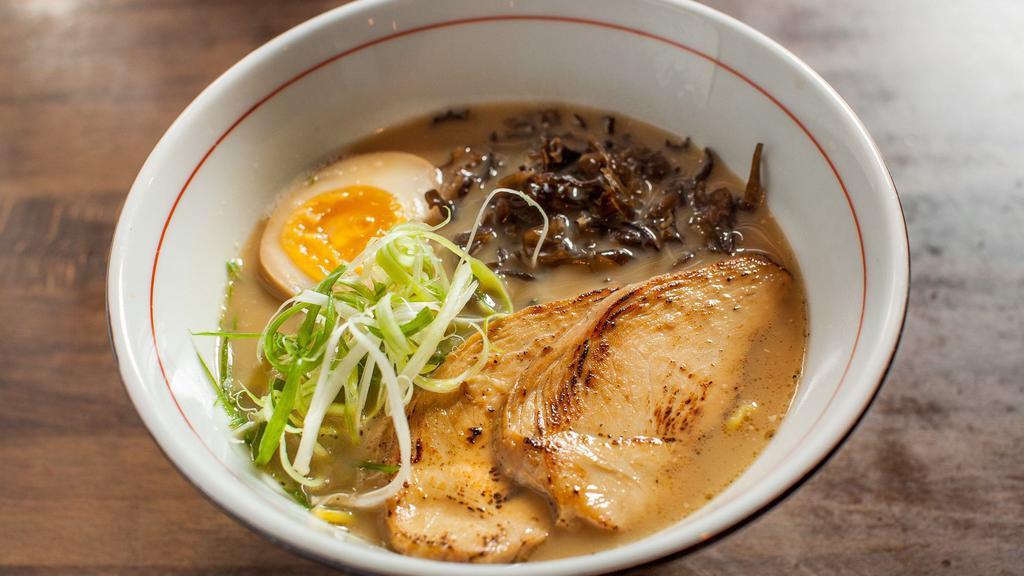 Chicken Shoyu Ramen · Wavy, thick egg noodles in a soy sauce-based 