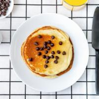 Labc Chocolate Chip Pancakes · Three fluffy pancakes with chocolate chips served with a side of butter and syrup. Done right.