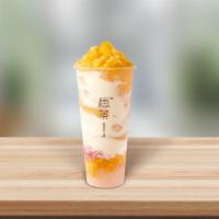 Mango Pomelo / 杨枝甘露 · Ice blended with fresh mango, topped with white bubble, pomelo, and cheese foam 新鲜芒果、西柚粒以及美味...