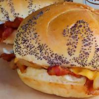 Bacon, Egg & Cheese Sandwich · Cheddar cheese, crispy bacon & an egg on a Kaiser roll