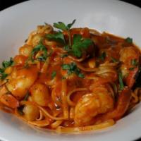 Linguini  Fra Diavolo · Manilla Clams/ PEI Mussels/ Shrimp/ Peperoncino/Vesuvio Tomato Sauce