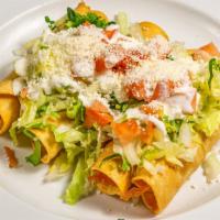 Tacos Dorados · Fried hard tacos with filling choice of chicken or cheese. 4 tacos in each order served with...