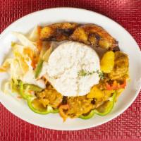 Curry · Served your choice of White Rice or Rice and Peas, Plantain, and Vegetables