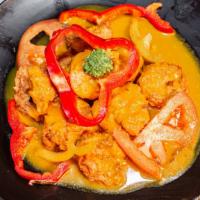 Curry Shrimp Dinner · Served your choice of White Rice or Rice and Peas, Plantain, and Vegetables