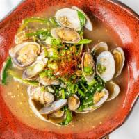 Sautéed Asari (Gf) · Sake-sautéed clams, garlic, spinach, chili pepper *GF with tamari soy