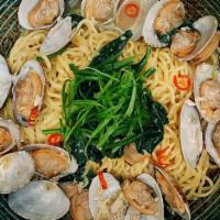 Asari Men · Noodles tossed in our house ramen base, sake-sautéed littleneck clams, garlic, blanched spin...