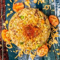 Chashu Pork Fried Rice · Fried rice, mixed veggies, chashu pork, egg, roasted garlic, scallion