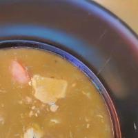 Gumbo Soup W. Rice 汤饭 · Traditional gumbo with rice.