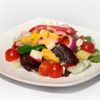 Catering Full House Salad · Iceberg, spring mix, romaine, tomatoes, red onions, red bell peppers, radish, queso fresco, ...