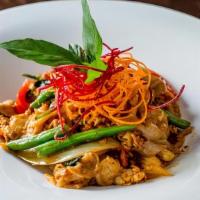 * Drunken Noodle (Pad Kee Mao)  · Spicy. Stir-fried flat noodle, egg, onion, bell pepper, carrot, basil, bamboo shoot w/ chili...