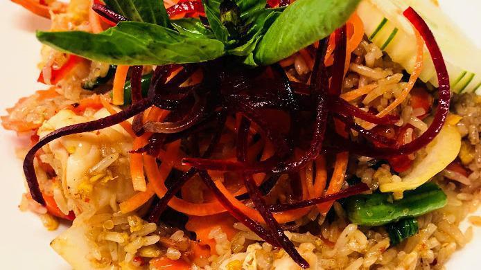 * Spicy Basil Fried Rice · Spicy. Stir-fried rice w/egg, onion, carrot, basil, bell pepper and string bean.

* Indicates spicy and we can adjust the amount of spices according to your taste. (Please let us know if you have any dietary restrictions or food allergies)