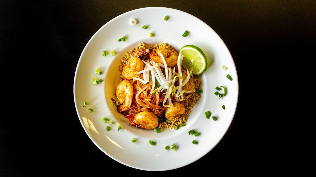 N-8. Pad Thai · The famous rice noodle with egg, scallions, bean sprouts, and ground peanut in pad Thai sauce.