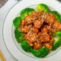 Sesame Chicken · Chunks of chicken w/ brown sauce & broccoli w/ sesame seeds on the top. Indicate on special ...
