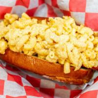 Mac & Cheese Dog · Bacon wrapped hot dog topped with mac and cheese.