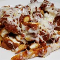 Chicken Parm Fries · (Fries topped with chicken, marinara sauce and mozzarella cheese).