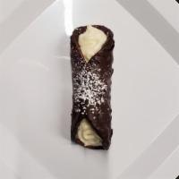 Chocolate Covered Cannoli · A perfectly baked Cannoli Shell dipped in Chocolate and stuffed with our Homemade Ricotta Ch...