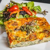 Frittata Of The Day · Served with sliced avocado, toast (bread).