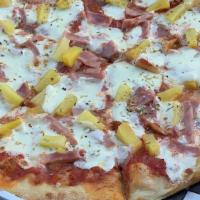 Hawaiian Pizza · Pineapple chunks, ham & Mozzarella Cheese.