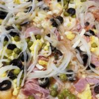 House Special · Ham, boiled egg, black olives, onions & Mozzarella cheese.