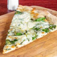 Popeye White Pizza · Spinach, ricotta, garlic and mozzarella.