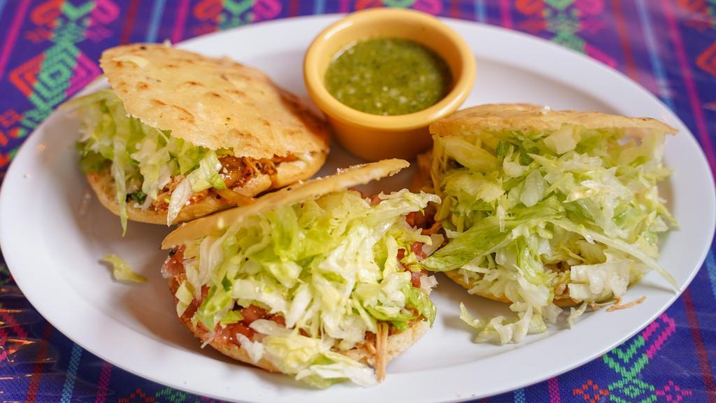 Gorditas · 3 Handmade chunky corn tortillas stuffed with your choice of Meat. Served with lettuce, pico de gallo, and cheese.

***Please allow an extra 15 minutes to prepare
