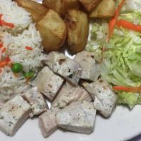 Kid'S Special Chicken Platter · Boneless grilled chicken breast served with potato, rice, and salad.