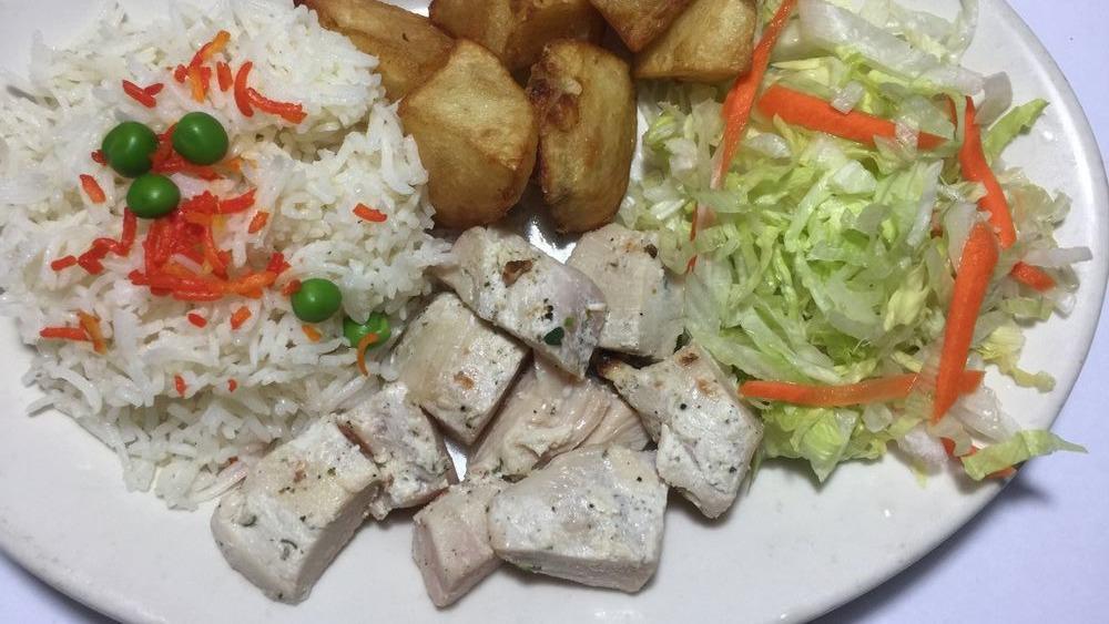 Kid'S Special Chicken Platter · Boneless grilled chicken breast served with potato, rice, and salad.