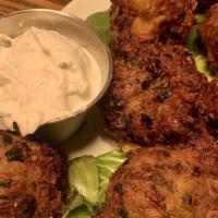 Spinach And Feta Fritters · tzatziki