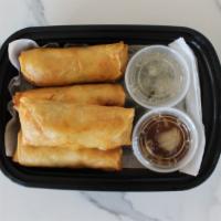 Vegetable Spring Rolls With Chicken (4 Pcs) · Deep-fried spring roll w/ vegetables and chicken.