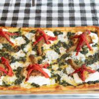Angie Whole Pie · A stuffed artichoke on a cream of spinach with ricotta cheese and topped with homemade roast...